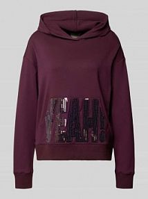 Bluza z mieszanki wiskozy z kapturem, kieszenią kangurką i cekinami milano italy czerwona damska EAN 54-5281-8777