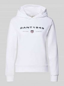 Bluza z kapturem o kroju regular fit z nadrukiem z logo Gant biała damska EAN 4201381