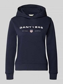 Bluza o kroju regular fit z kapturem i nadrukiem z logo Gant granatowa damska EAN 4201381