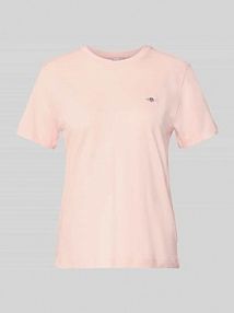 T-shirt z wyhaftowanym logo i okrągłym dekoltem Gant różowy damski EAN 4200200