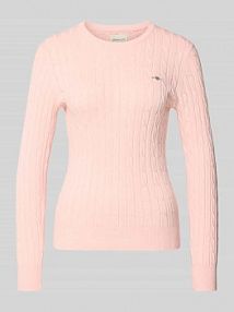 Sweter z dzianiny ze ściegiem warkoczowym i wyhaftowanym logo Gant różowy damski EAN 4800100