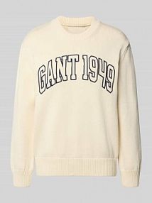 Sweter z dzianiny z wyhaftowanym logo i okrągłym dekoltem Gant biały damski EAN 4805438