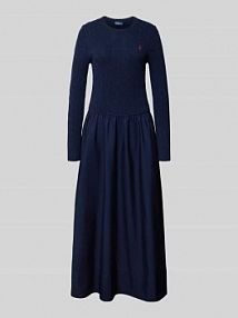 Sukienka midi taliowana z mieszanki wełny lana z domieszką kaszmiru Polo Ralph Lauren granatowa EAN 211978251