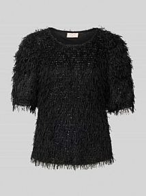 Sweter z frędzlami i okrągłym dekoltem model MARLIN FREE/QUENT czarny damski EAN 207052
