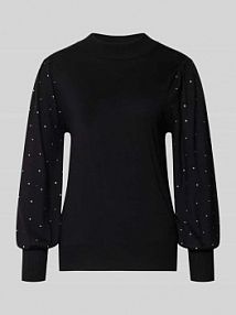 Sweter z dzianiny z obszyciem ozdobnymi kamieniami model DOTKA FREE/QUENT czarny damski EAN 205096