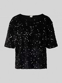 T-shirt o kroju relaxed fit z cekinowym obszyciem na całej powierzchni model Cara BRAX czarny damski EAN 37-3858 90656300