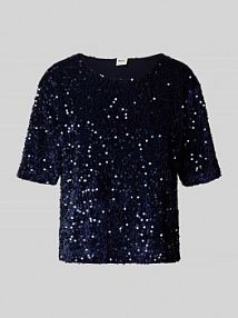 T-shirt o kroju relaxed fit z cekinowym obszyciem na całej powierzchni model Cara BRAX niebieski damski EAN 37-3858 90656300