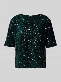 T-shirt o kroju relaxed fit z cekinowym obszyciem na całej powierzchni model Cara BRAX zielony damski EAN 37-3858 90656300