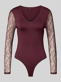 Body o kroju slim fit z koronkowymi rękawami model SIA Only czerwone EAN 15358349