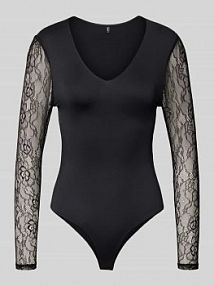 Body o kroju slim fit z koronkowymi rękawami model SIA Only czarne EAN 15358349
