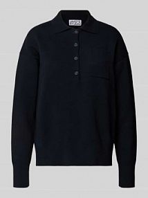 Sweter z dzianiny z kołnierzykiem polo i kieszenią na piersi JAKE*S STUDIO WOMAN granatowy damski EAN 74968500505