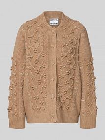 Kurtka z dzianiny o luźnym kroju z mieszanki wełny z obszyciem kamieniami stras model ILTIMATE Essentiel Antwerp brązowa damska EAN Iltimate