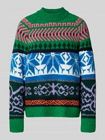 Sweter z dzianiny o luźnym kroju z kolorowym wzorem model IRELANDO Essentiel Antwerp zielony damski EAN Irelando
