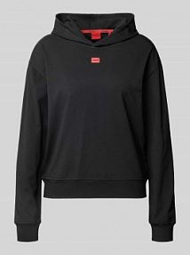 Bluza z kapturem o kroju regular fit z mieszanki bawełny i modalu model SIGNATURE HUGO czarna damska EAN 50556816/00