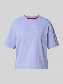 Góra od piżamy o kroju comfort fit z mieszanki bawełny i modalu model SIGNATURE-TSHIRT HUGO fioletowa damska EAN 50556807/00