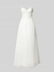 Sukienka wieczorowa z perełkami i cienkimi ramiączkami luxuar biała EAN 9283-P-B