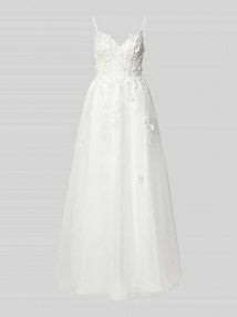 Sukienka wieczorowa z tiulu z wiązaniem z tyłu luxuar biała EAN 9282-P