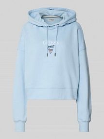 Bluza o kroju relaxed fit z kapturem i wyhaftowanym logo model Baker Guess Jeans niebieska damska EAN W6RQ00K68I4