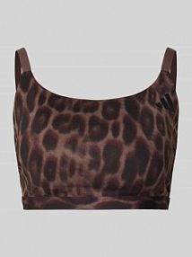 Sportowy biustonosz o kroju slim fit ze zwierzęcym nadrukiem na całej powierzchni adidas Sportswear brązowy EAN KA6343
