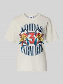 T-shirt z nadrukiem etykiety adidas Sportswear srebrny damski EAN KD4641