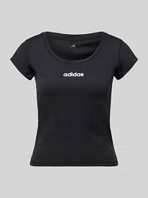 T-shirt o krótkim kroju z nadrukiem z logo adidas Sportswear czarny damski EAN KC7676