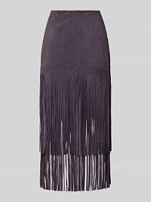 Spódnica skórzana z frędzlami i zamkiem błyskawicznym z tyłu Marc Cain szara EAN AC 71.15 L02