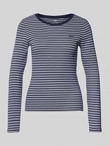 Bluzka o kroju slim fit z długim rękawem i wyhaftowanym logo model Essential Levis granatowa damska EAN KL0020