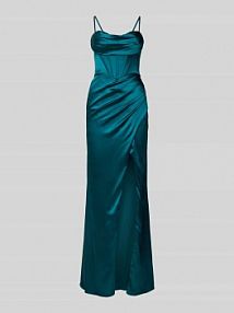 Sukienka wieczorowa z satyny z rozcięciem i wiązaniem z tyłu luxuar EAN 9274-P