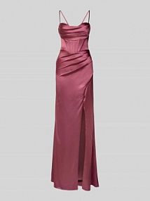 Sukienka wieczorowa z satyny z rozcięciem i wiązaniem z tyłu luxuar różowa EAN 9274-P