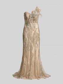 Sukienka wieczorowa na jedno ramię z piórami luxuar złota EAN 9280-P