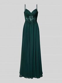 Sukienka wieczorowa o kroju regular fit z kwiatowym obszyciem z koronki luxuar zielona EAN 5299-P