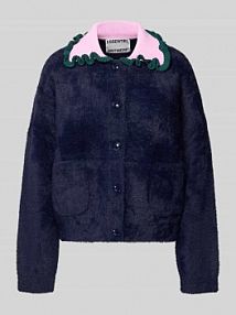 Kurtka z dzianiny o kroju regular fit z kołnierzem z falbanami model JARDENER Essentiel Antwerp niebieska damska EAN Jardener