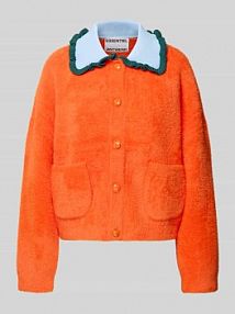 Kurtka z dzianiny o kroju regular fit z kołnierzem z falbanami model JARDENER Essentiel Antwerp pomarańczowa damska EAN Jardener