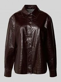 Bluzka koszulowa o kroju relaxed fit z imitacji skóry Zero czerwona damska EAN 1010003513