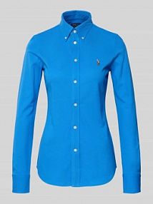 Bluzka koszulowa z wyhaftowanym logo Polo Ralph Lauren niebieska damska EAN 211924258