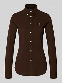 Bluzka koszulowa z wyhaftowanym logo Polo Ralph Lauren brązowa damska EAN 211924258