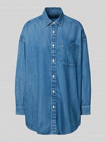 Bluzka koszulowa o kroju oversized z materiału stylizowanego na denim Polo Ralph Lauren niebieska damska EAN 211969398
