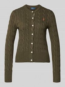 Kardigan rozpinany o kroju slim fit z wyhaftowanym logo Polo Ralph Lauren oliwkowa damska EAN 211971868