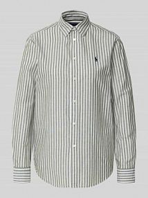 Bluzka koszulowa o kroju regular fit z mieszanki bawełny i lnu Polo Ralph Lauren oliwkowa damska EAN 211971514