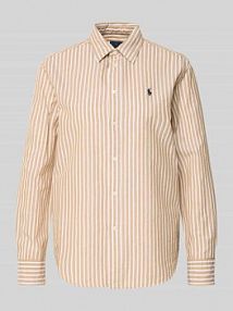 Bluzka koszulowa o kroju regular fit z mieszanki bawełny i lnu Polo Ralph Lauren beżowa damska EAN 211971514