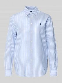 Bluzka koszulowa o kroju regular fit z mieszanki bawełny i lnu Polo Ralph Lauren niebieska damska EAN 211971514