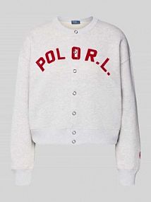 Bluza rozpinana z nadrukiem z logo i listwą guzikową Polo Ralph Lauren szara damska EAN 211A96268
