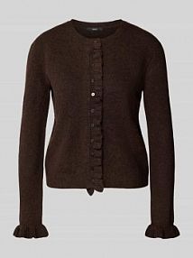 Kurtka z dzianiny z okrągłym dekoltem i falbanami Zero brązowa damska EAN 1010003537