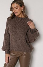 Jasnobrązowy kardigan Oversize z Wełną Zdobiony Kokardkami Eleathalie Born2Be