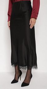 Czarna Satynowa spódnica z Koronkowym Zdobieniem Silfera Born2Be