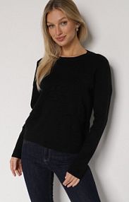 Czarny sweter z Wiskozą i Tłoczonymi Kwiatami Lanifera Born2Be damski