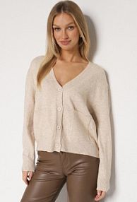 Beżowy Rozpinany kardigan z Dodatkiem Kaszmiru Vetirira Born2Be