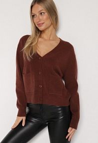 Brązowy Rozpinany kardigan z Dodatkiem Kaszmiru Vetirira Born2Be