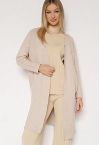 Beżowy Klasyczny Niezapinany kardigan Elitusa Born2Be