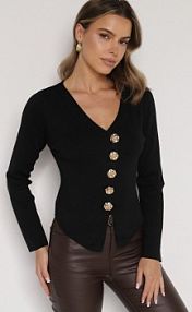 Czarny sweter z Wiskozą Ozdobiony Guzikami Zetisae Born2Be damski